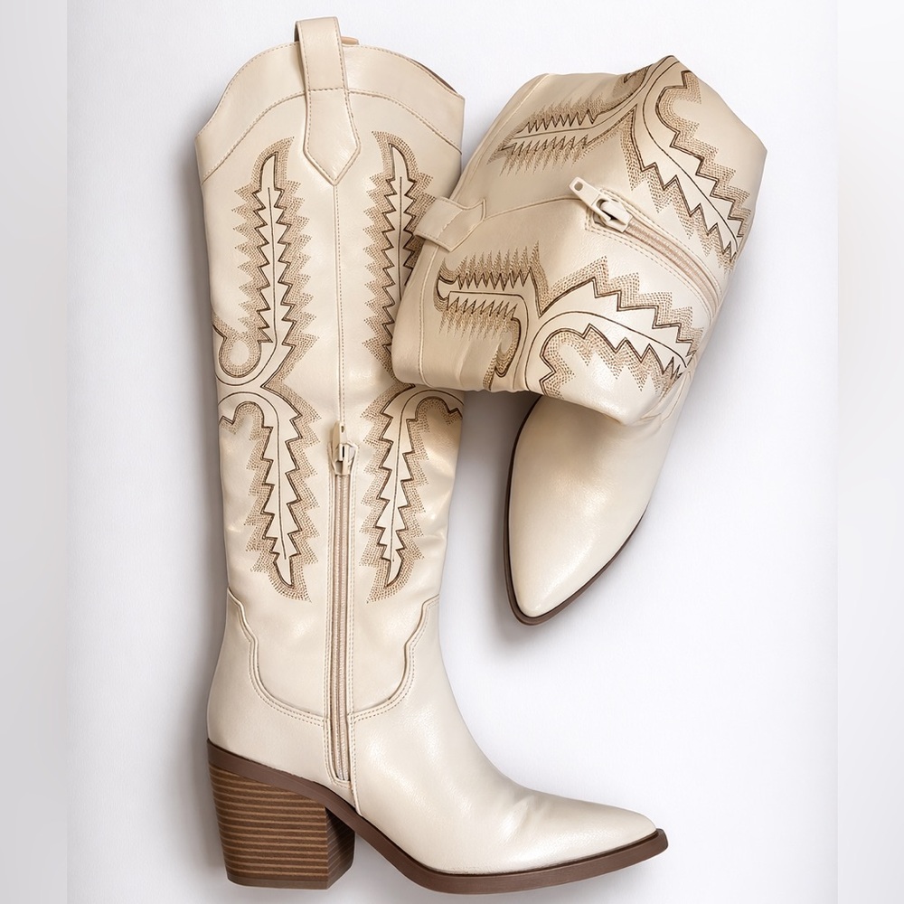 Sun + Stone Women's Bodhiii White Western Boots coastal cowgirl festival boho - Picture 2 of 3